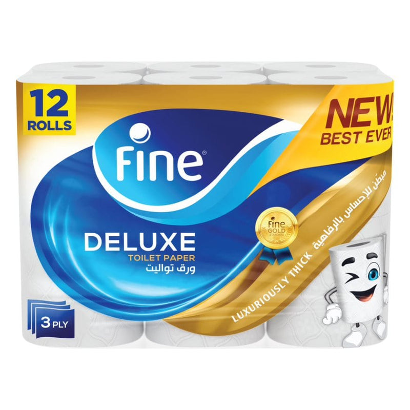 Fine Deluxe Toilet Tissue Paper, 12 Rolls 140 Sheets x 3 Ply