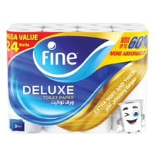 Fine Deluxe Toilet Tissue Paper, 24 Rolls 140 Sheets x 3 Ply