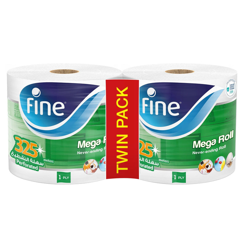 Fine Hand Towel Kitchen Tissue Roll, 325 meters x 1 Ply, Pack of 2