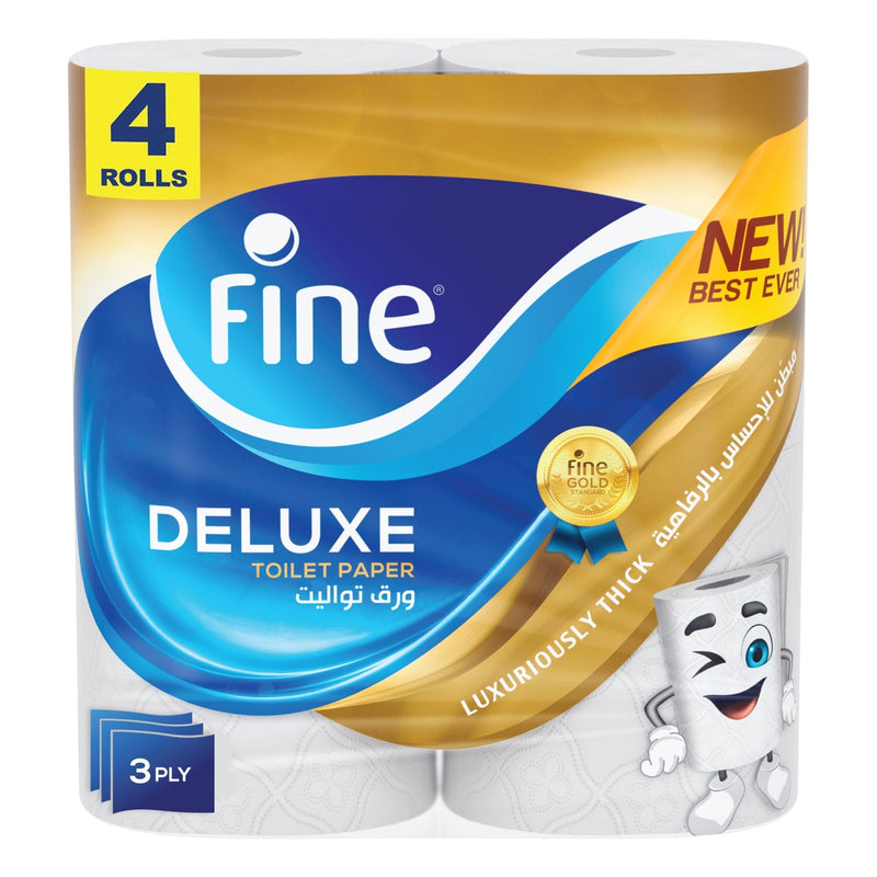 Fine Deluxe Toilet Tissue Paper, 4 Rolls 140 Sheets x 3 Ply