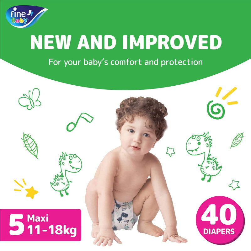 Fine Baby, Size 5, Maxi, 11-18 kg, 40 Diapers