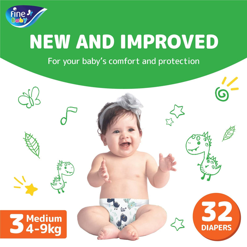 Fine Baby, Size 3, Medium, 6 - 9 kg, 32 Diapers