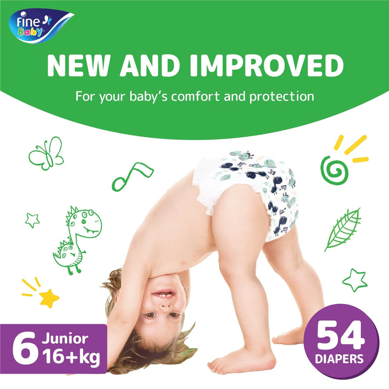 Fine Baby, Size 6, Junior 16+ kg, 54 Diapers