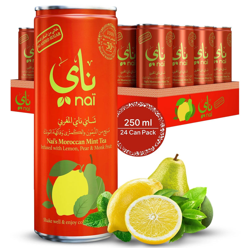 Nai's Moroccan Mint Iced Tea, 100% Natural, Ready-to-Drink, 250ml Can (24 Pack) – Sugar Free