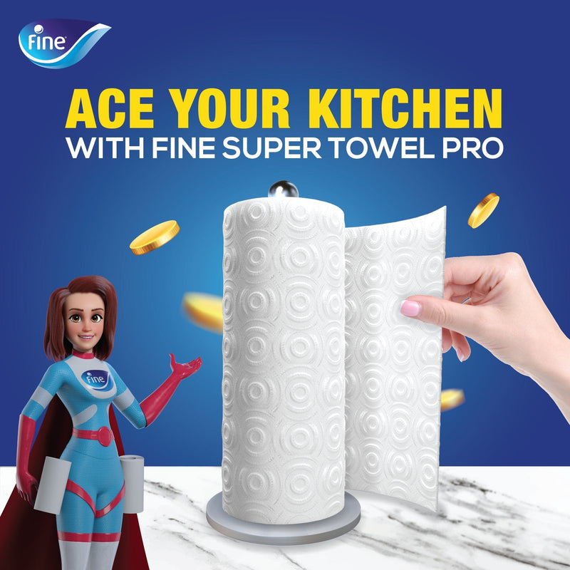 Fine Super Towel Pro Kitchen paper, 8 Rolls 60 Sheets x 3 Ply