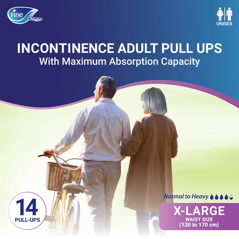 Fine Care Incontinence Unisex Adult Diaper Pull Ups Pants, X-Large, waist size 130 - 170 cm, 14 diapers