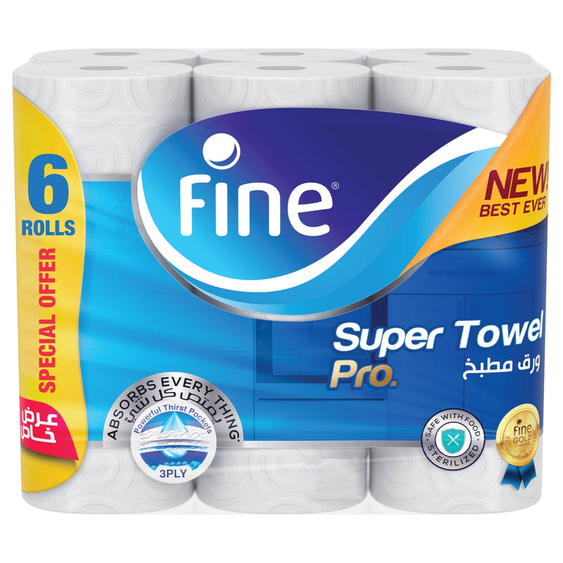 Fine Super Towel Pro Kitchen paper, 6 Rolls 60 Sheets x 3 Ply