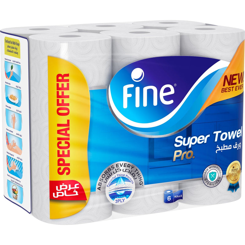 Fine Super Towel Pro Kitchen paper, 6 Rolls 60 Sheets x 3 Ply