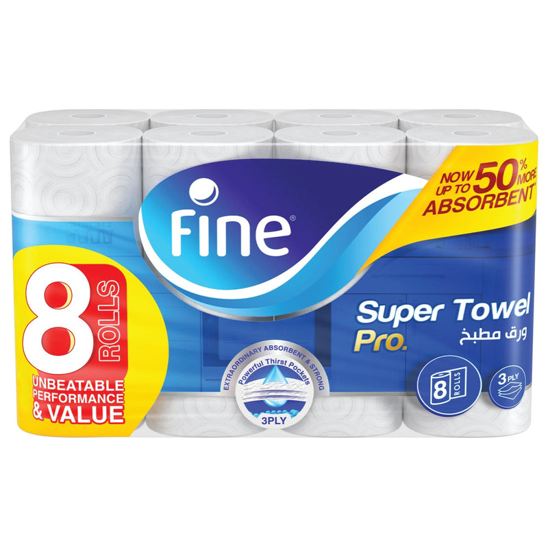 Fine Super Towel Pro Kitchen paper, 8 Rolls 60 Sheets x 3 Ply