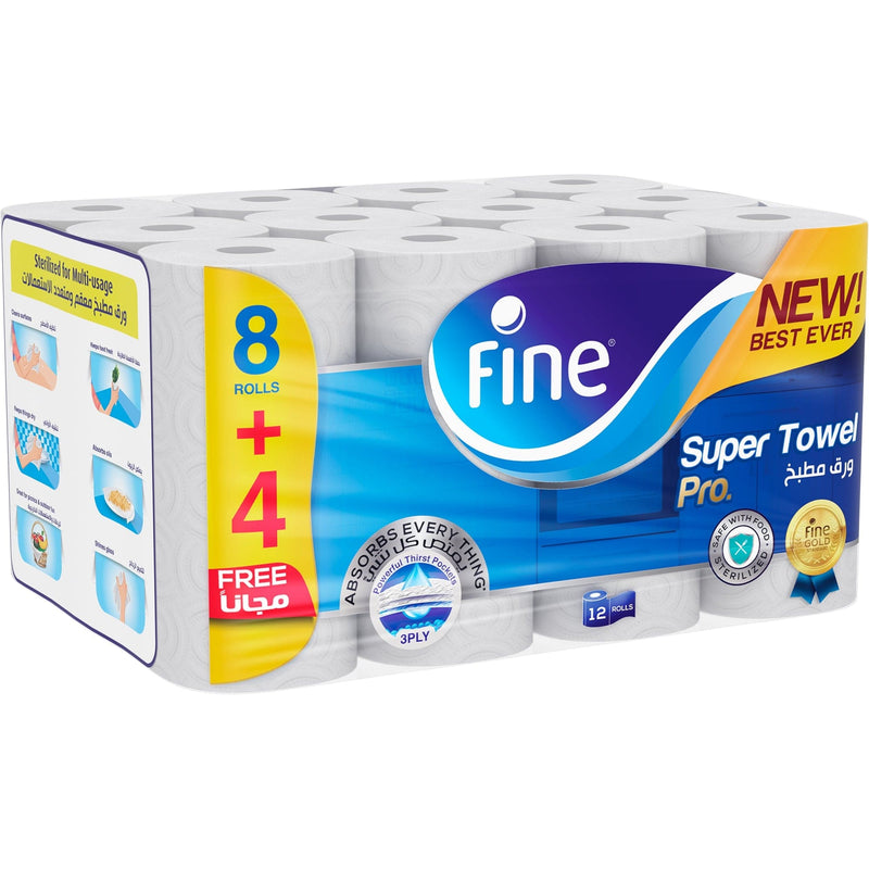 Fine Super Towel Pro Kitchen paper, 12 Rolls 60 Sheets x 3 Ply