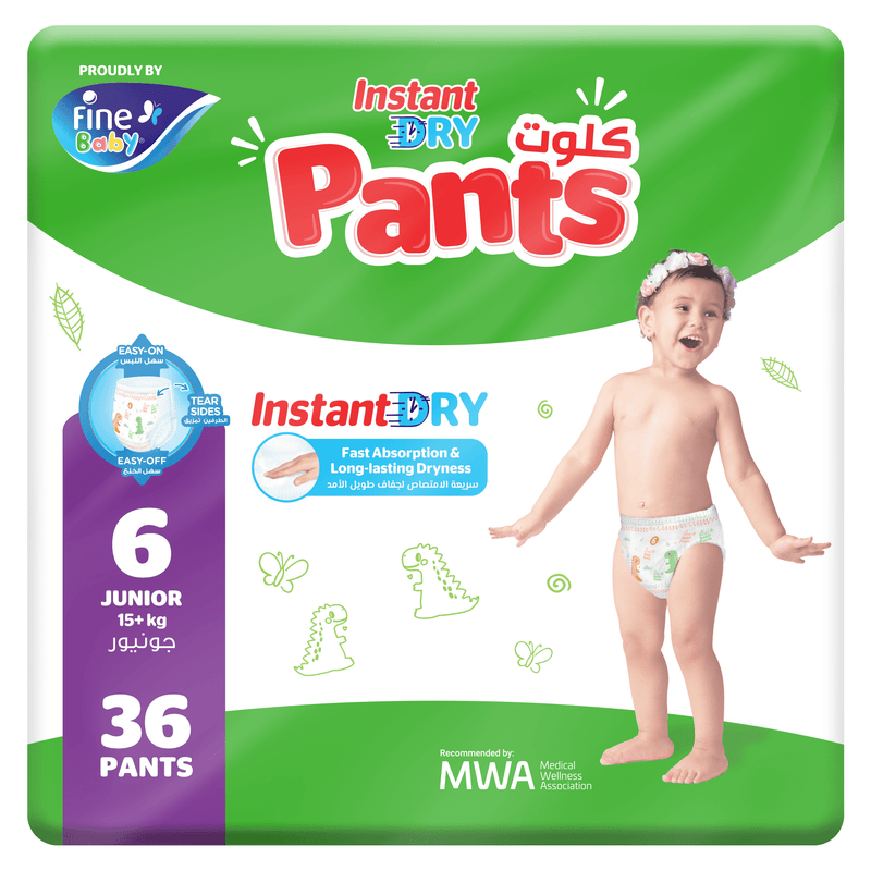 Fine Baby Instant Dry Pants Size 6 Junior 15kg+ 36 Diapers