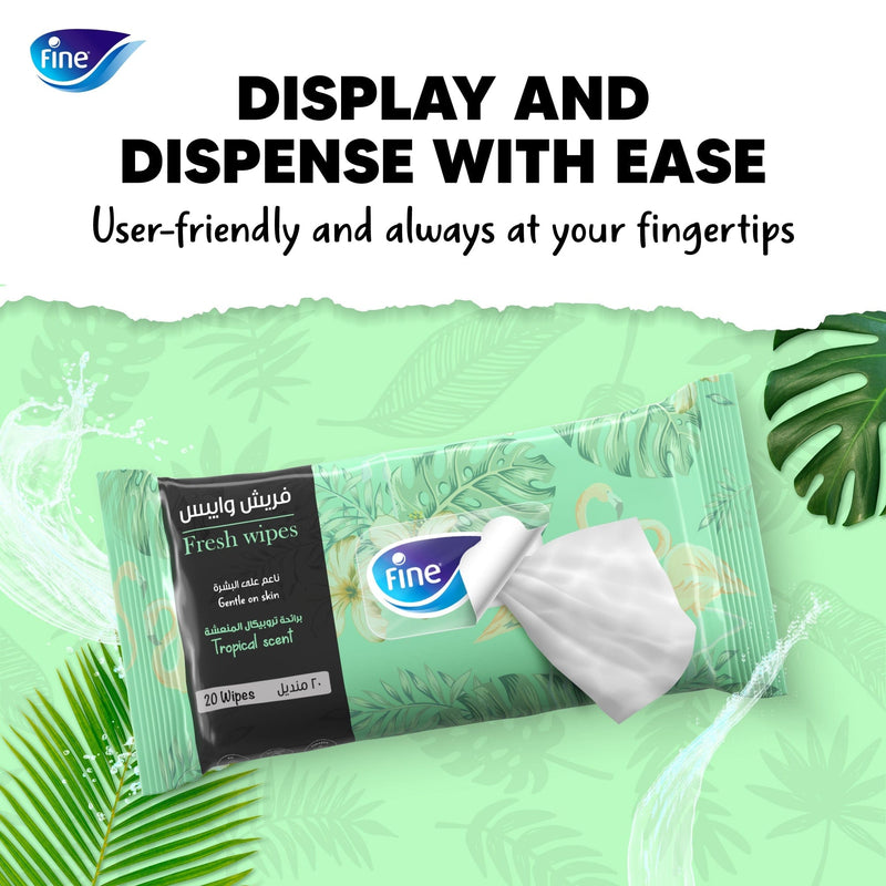 Fine, Fresh Wipes Tropical Scent, Pack of 8 x 20 Wipes