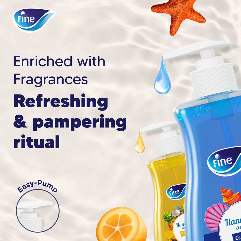 Fine Hand Wash, Bundle of 2, 450ml Bottles, 1 Ocean Breeze and 1 Tropical Fruits Scent