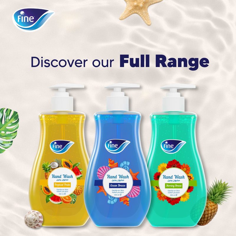 Fine Hand Wash, Bundle of 2, 450ml Bottles, 1 Ocean Breeze and 1 Tropical Fruits Scent