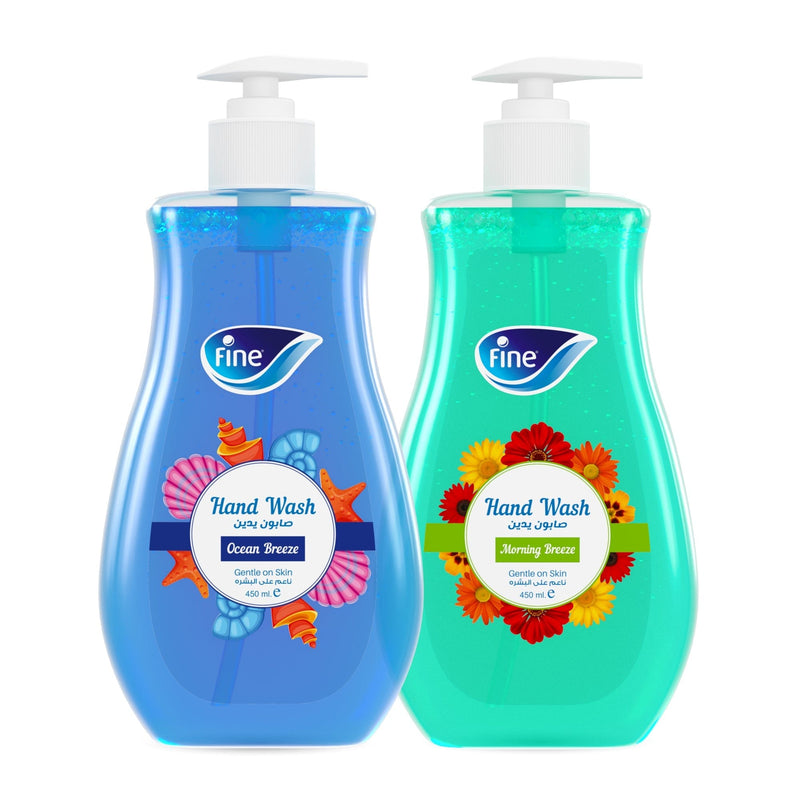 Fine Hand Wash, Bundle of 2, 450ml Bottles, 1 Ocean Breeze  and 1 Morning Breeze Scent