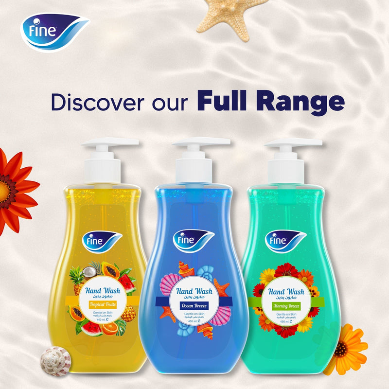 Fine Hand Wash, Bundle of 2, 450ml Bottles, 1 Ocean Breeze  and 1 Morning Breeze Scent