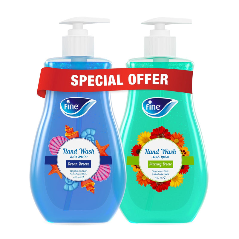 Fine Hand Wash, Bundle of 2, 450ml Bottles, 1 Ocean Breeze  and 1 Morning Breeze Scent