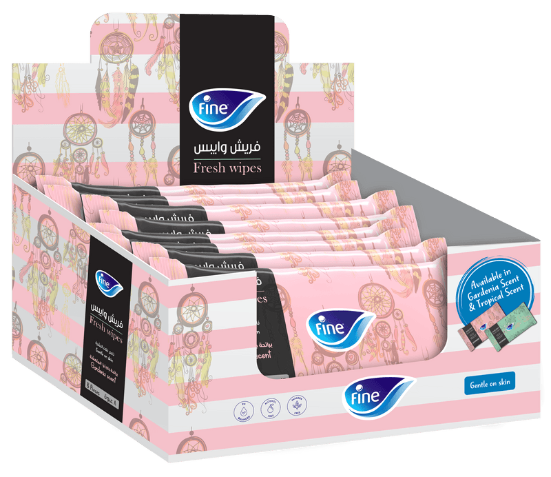 Fine, Fresh Wipes 4 Gardenia & 4 Tropical Scent, Pack of 8 x 20 Wipes