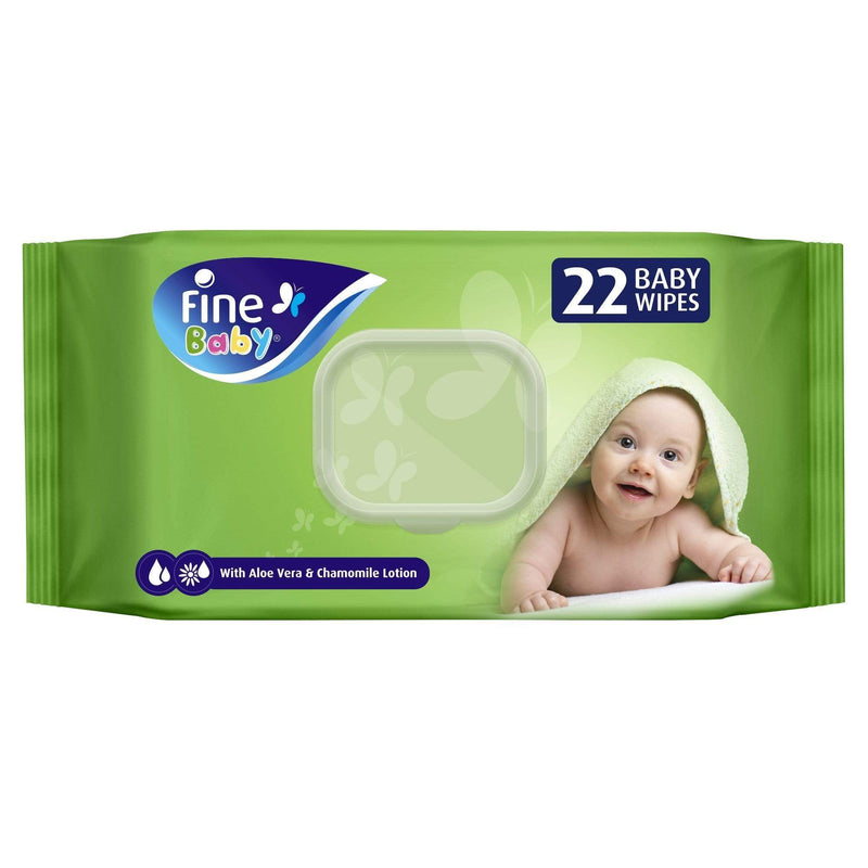 Fine baby wet wipes 22 sheets X 1 ply - Fine baby wipes with Aloe vera & chamomile lotion