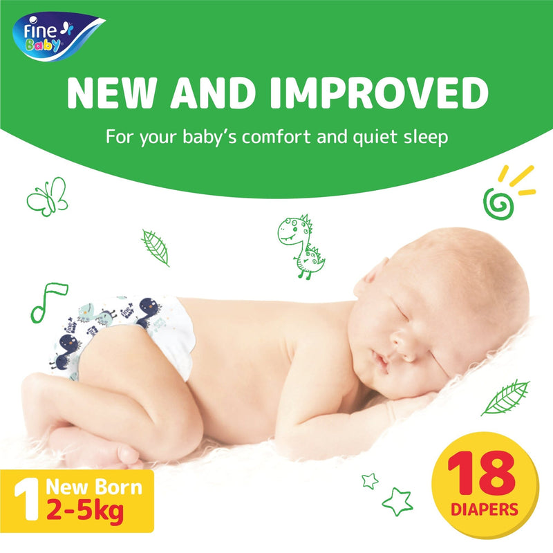 Fine Baby, Size 1, Newborn 2-5 kg, 18 Diapers