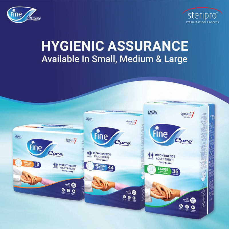 Fine Care Incontinence Unisex Adult Diaper Brief, Medium, waist size 75 - 110cm, 11 diapers