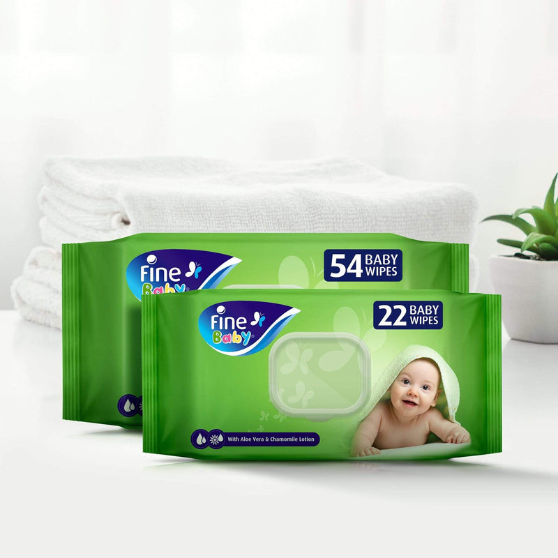 Fine Baby wet wipes 54 sheets X 1 ply - Fine Baby wipes with Aloe vera & chamomile lotion