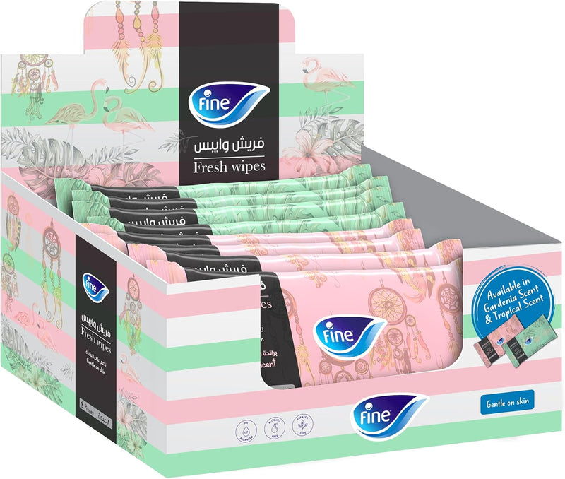 Fine Fresh Wipes Gardenia & Tropical 20 Sheets, Pack of 8