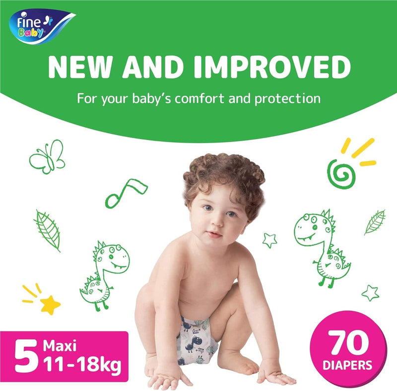 Fine Baby Diapers, Size 5, Maxi, 11-18 kg, 70 Diaper