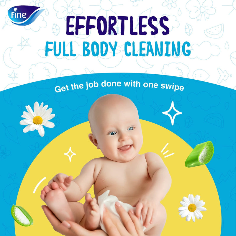 Fine Baby All Body Wipes Chamomile and Aloe Vera Essence, 72 sheets