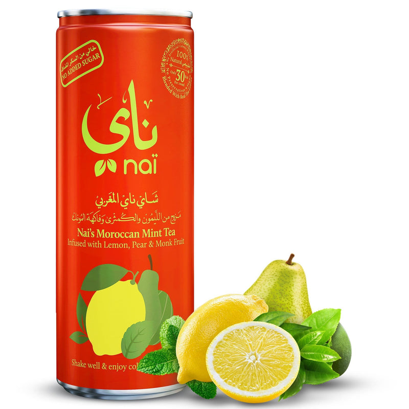 Nai's Moroccan Mint Iced Tea, 100% Natural, Ready-to-Drink, 250ml Can – Sugar Free