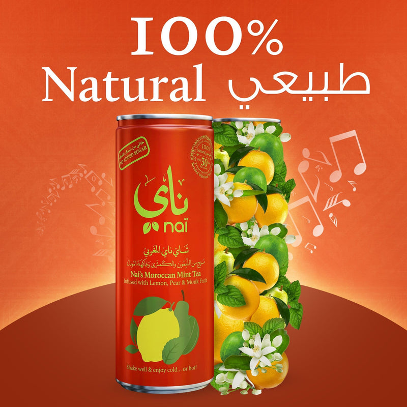 Nai's Moroccan Mint Iced Tea, 100% Natural, Ready-to-Drink, 250ml Can – Sugar Free