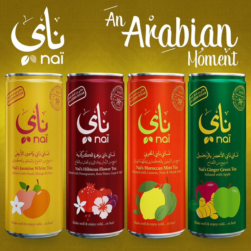 Nai's Peach Mango Jasmine Iced Tea, 100% Natural, Ready-to-Drink, 250ml Can (24 Pack) – Sugar Free