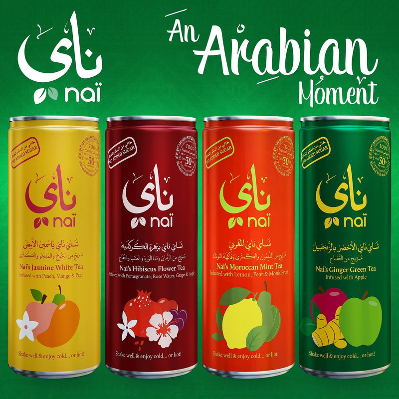 Nai's Ginger Apple Green Tea, 100% Natural, Ready-to-Drink, 250ml Can (24 Pack) – Sugar Free